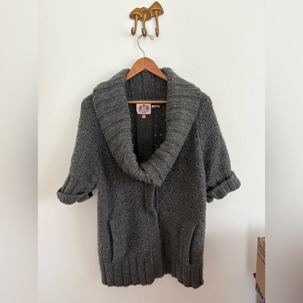 Juicy Couture Y2K Wool Blend Knit Sweater Cowl Shawl Neck Short Sleeve Medium